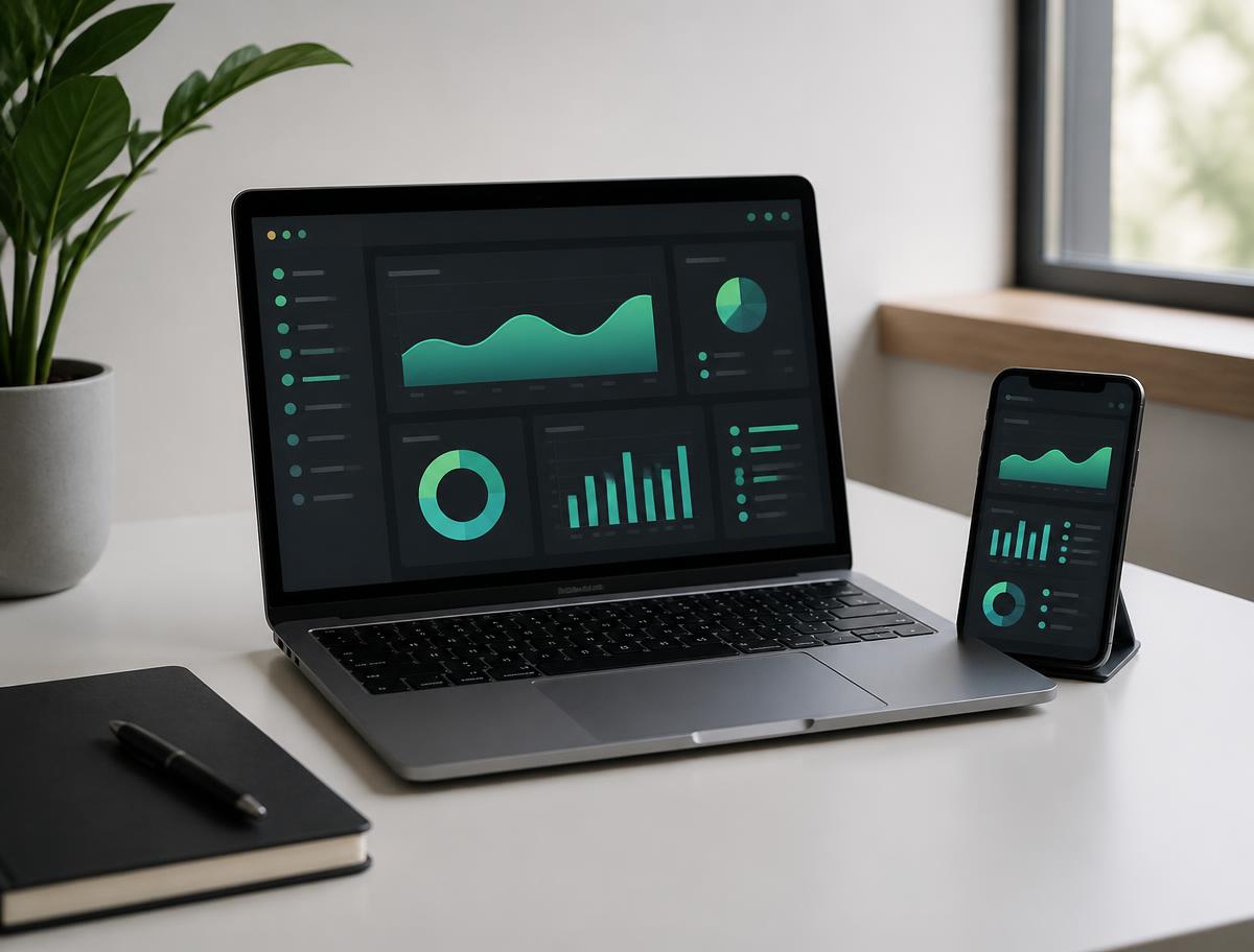 Marketing dashboard on a laptop showing a scheduled campaign